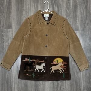 Vtg Quacker Factory Womens Size M Suede Leather Western Horse Embroidery Jacket